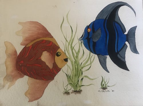 Orginal two fish watercolor artwork by Matt Skulski. 