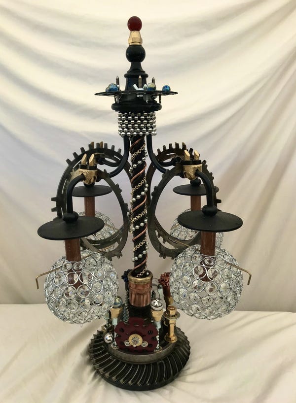 Orginal Steampunk sculpture and functional lamp