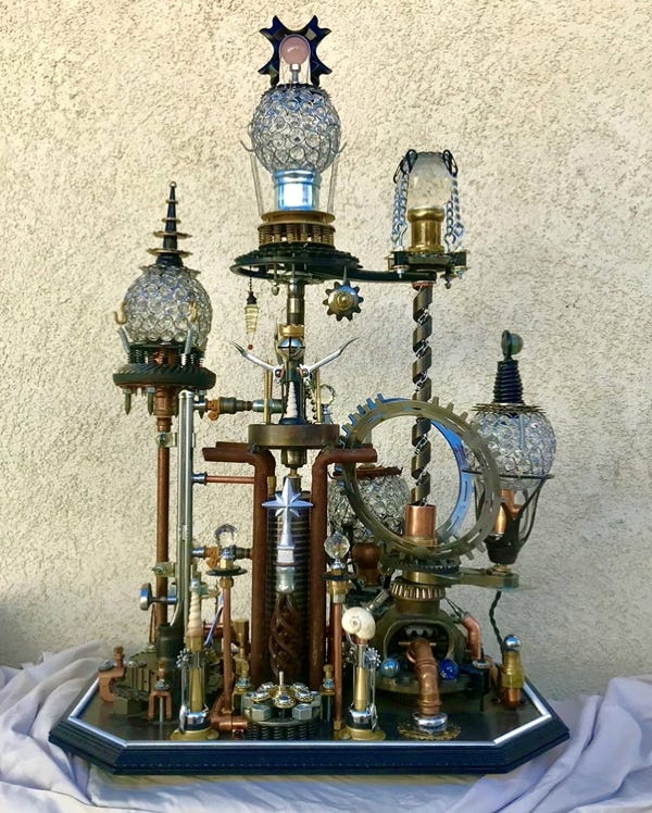 Orginal Steampunk sculpture of a light castle